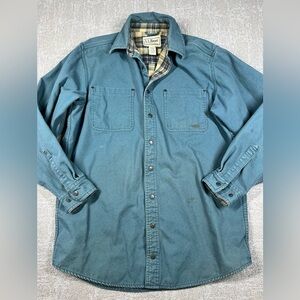 LL Bean Canvas Flannel Lined Button Down Long Sleeve Shacket Mens Size M Tall